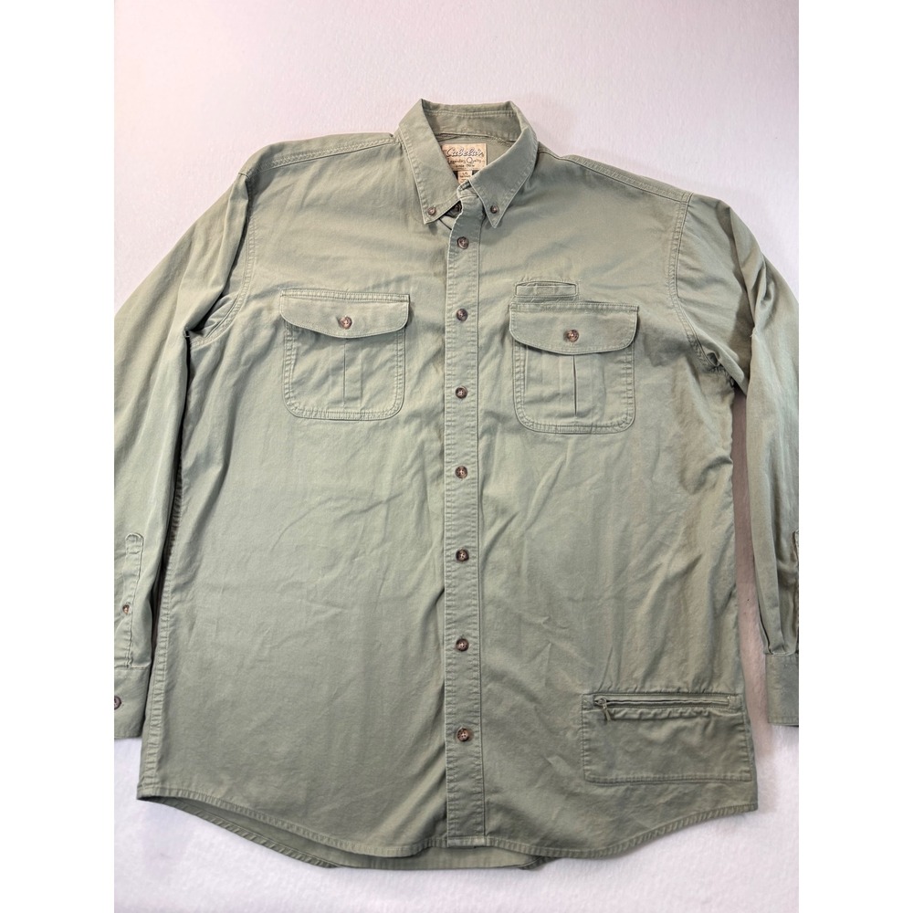 Cabelas Mens Large Tall Olive Green Cotton Button Down Utility Safari Shirt